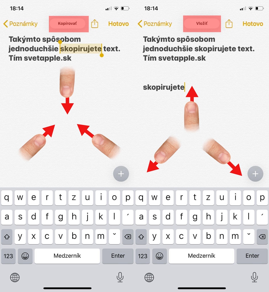 Návod: Používajte gesta pre funkciu "kopírovať a prilepiť" na vašom iPhone.