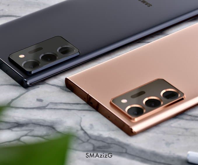 Zlatý iPhone 12 Pro Max vs. bronzový Samsung Galaxy Note 20 Ultra.