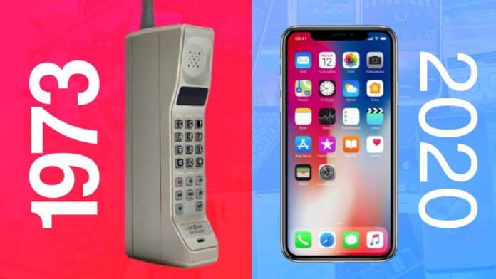 Evolúcia mobilných zariadení od roku 1973 do roku 2020