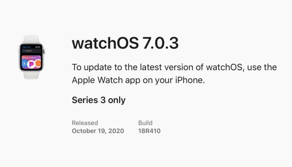 watchOS 7.0.3 pre Apple Watch Series 3
