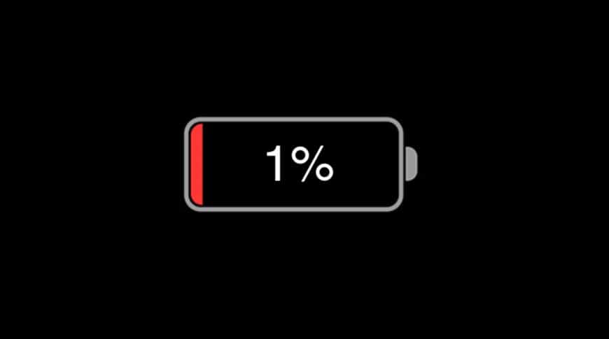 ikona jedného percenta (1 %) batérie na iPhone