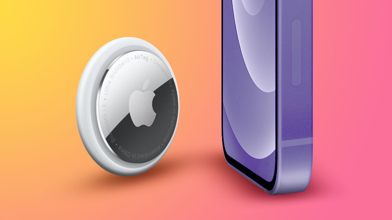 Apple AirTag a iPhone 12 fialovej farby