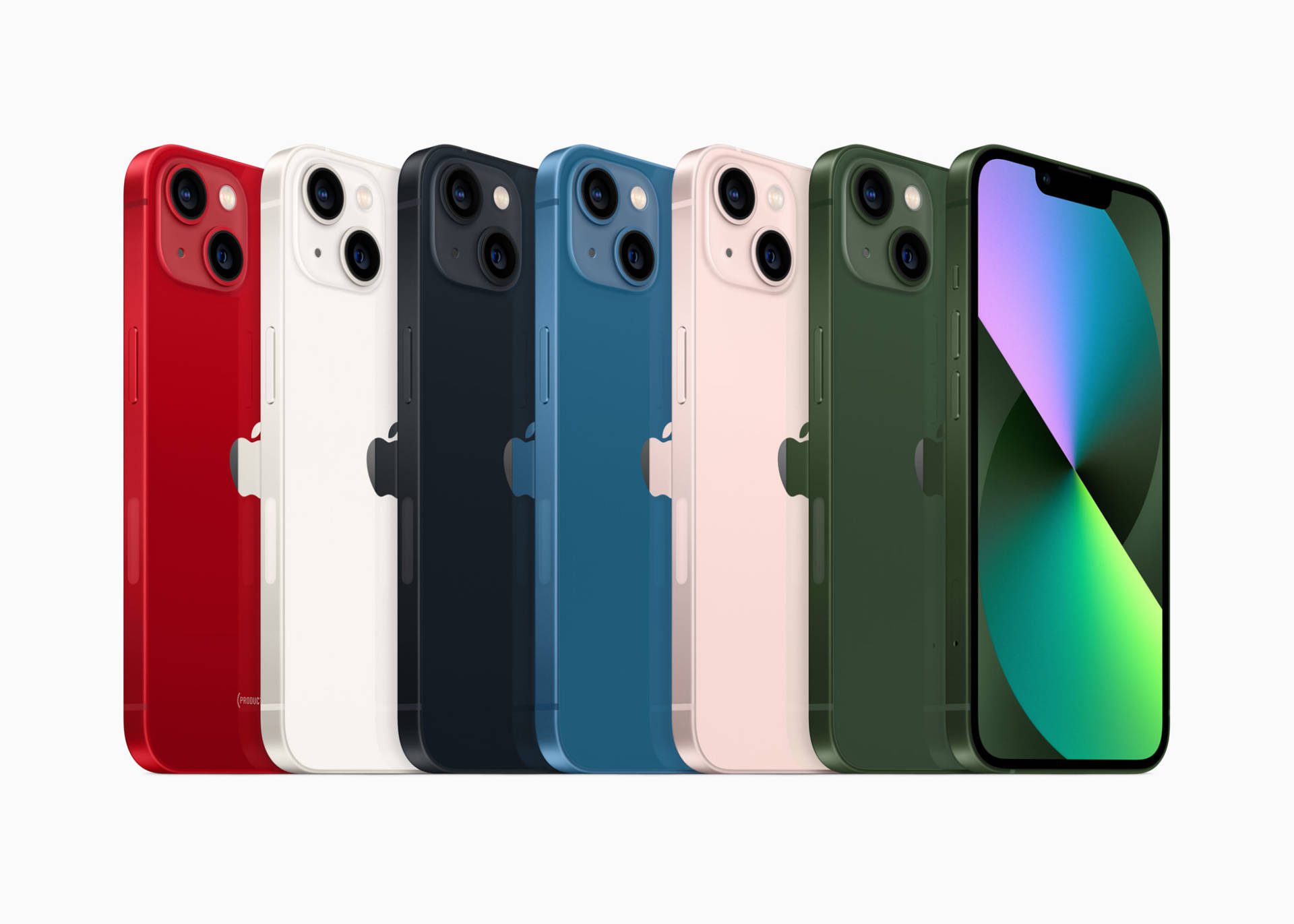 iPhone 13 vo farbách PRODUCT(RED), Starlight, Midnight, Blue, Pink a Green
