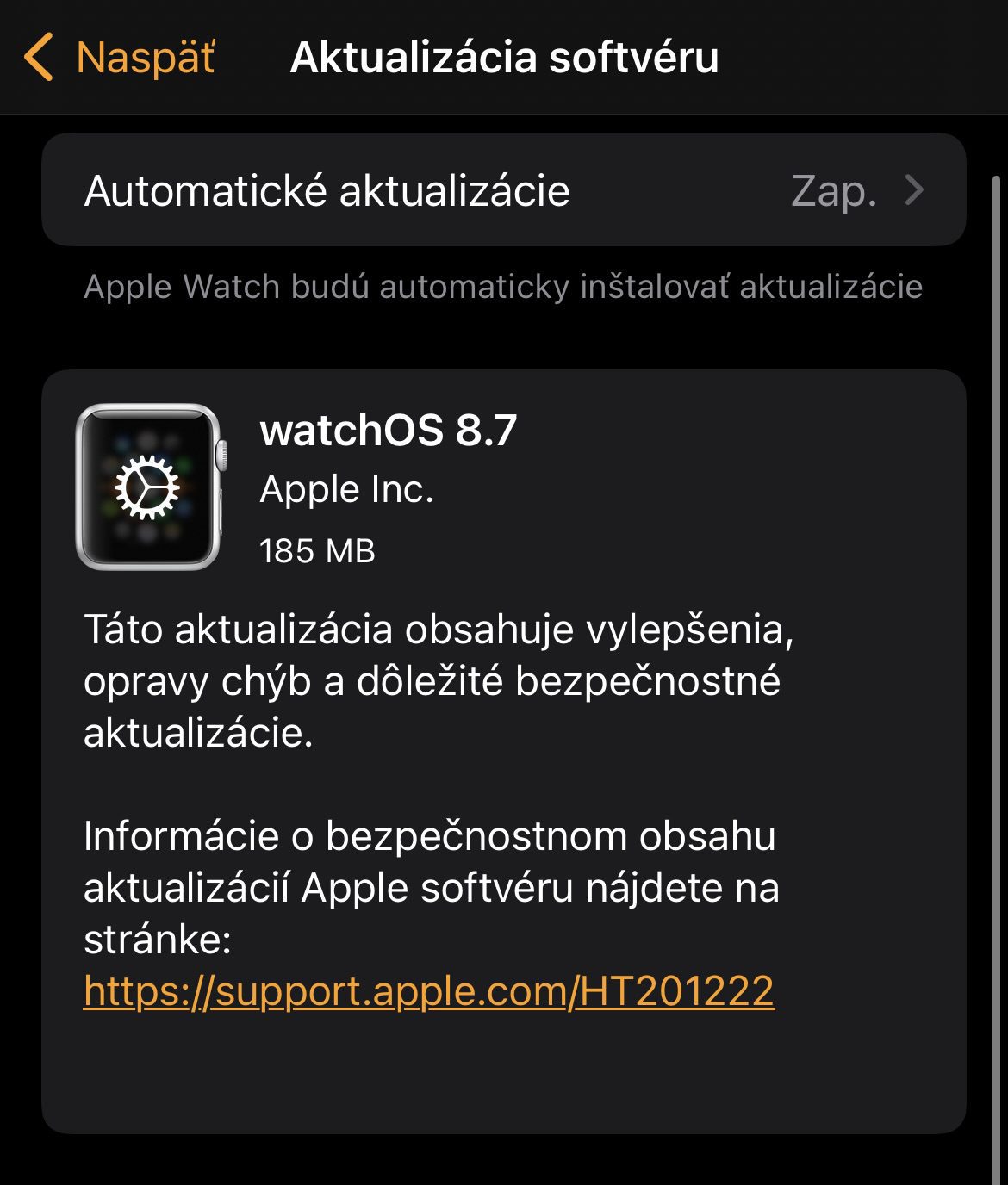 Popis aktualizácie watchOS 8.7 na hodinkách Apple Watch 