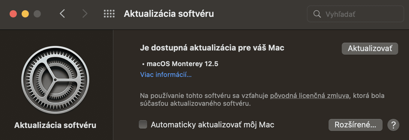 Popis systémovej aktualizácie macOS Monterey 12.5 v Nastaveniach
