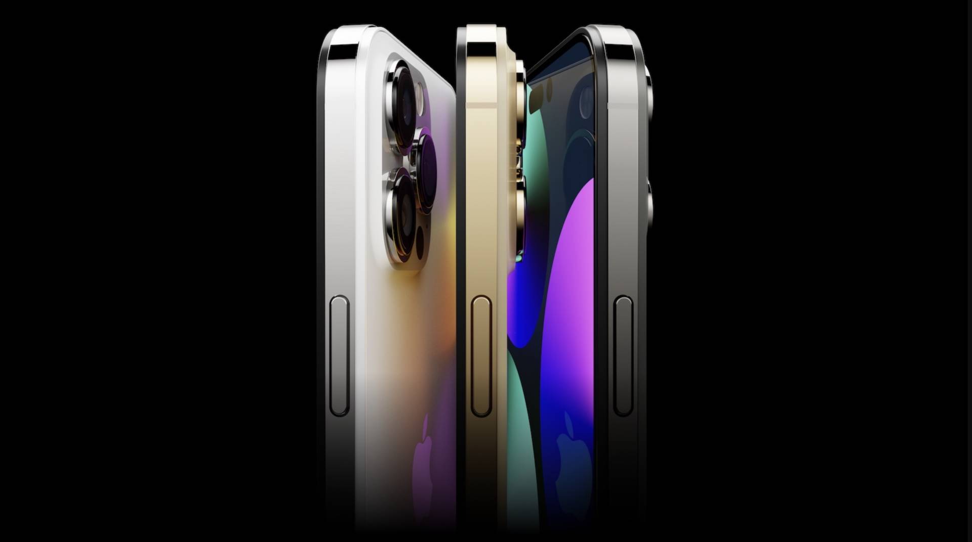 iPhone 14 Pro Max v striebornej, zlatej a čiernej verzii na tmavom pozadí