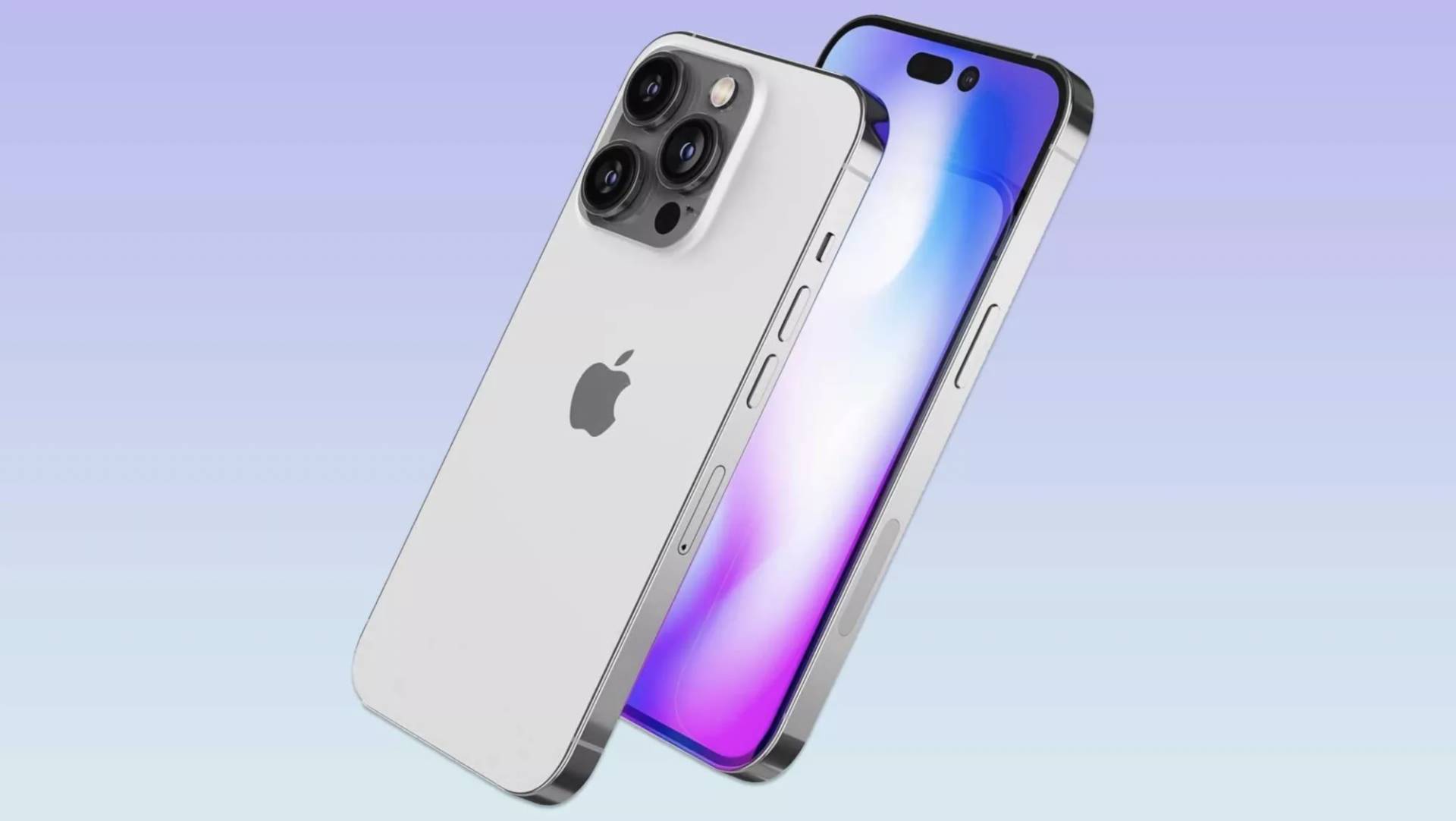 iPhone 14 Pro v bielej farbe s farebným pozadím na displeji