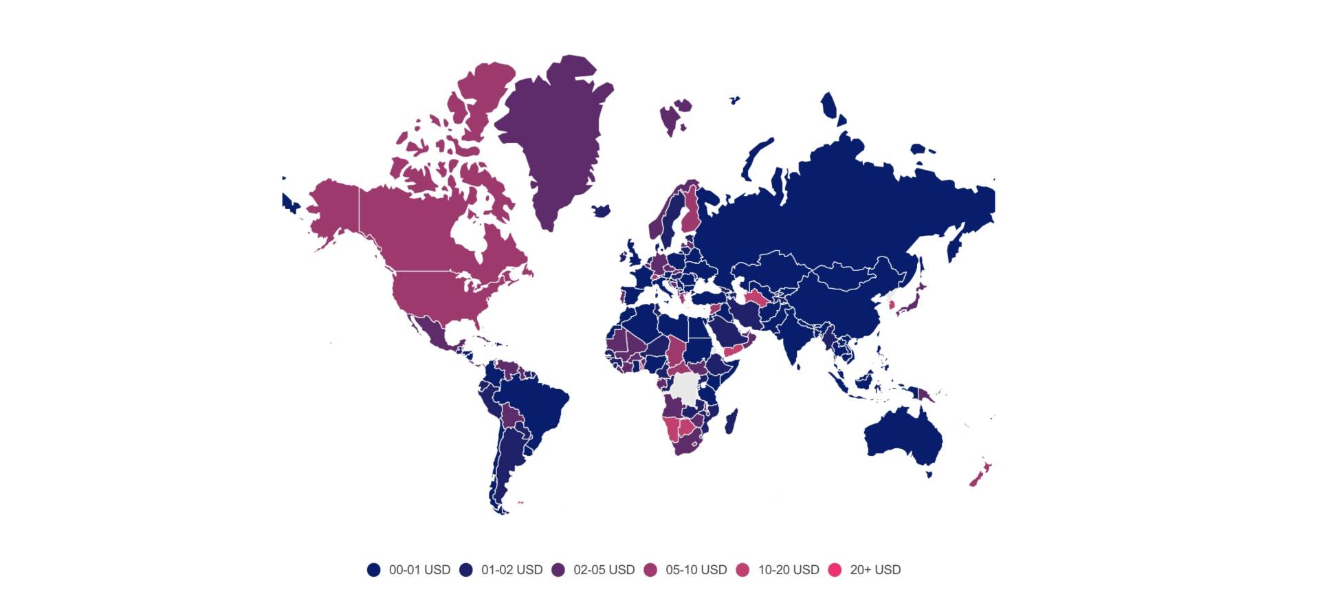 Cena mobilných dát - mapa sveta