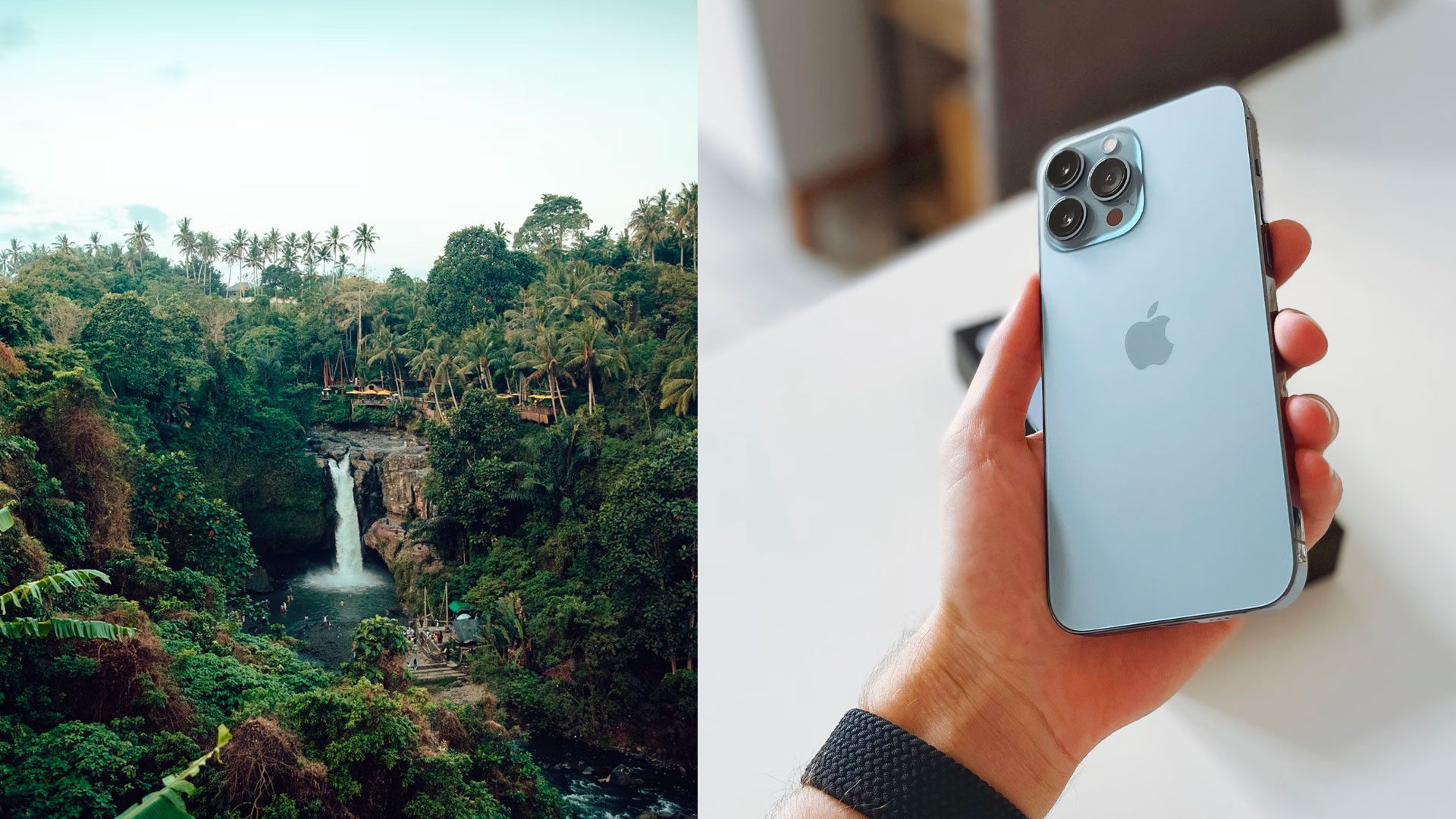 Amazónsky prales a iPhone 13 Pro v modrej farbe
