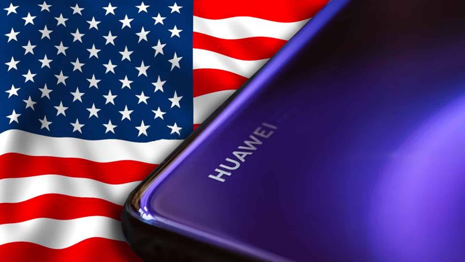 Americká vlajka a zariadenie od spoločnosti Huawei