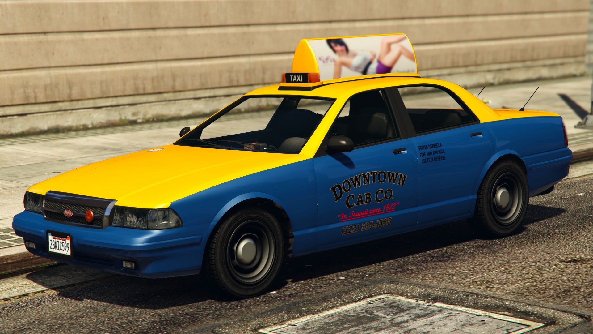 žlto-modrý taxík z hry GTA 5
