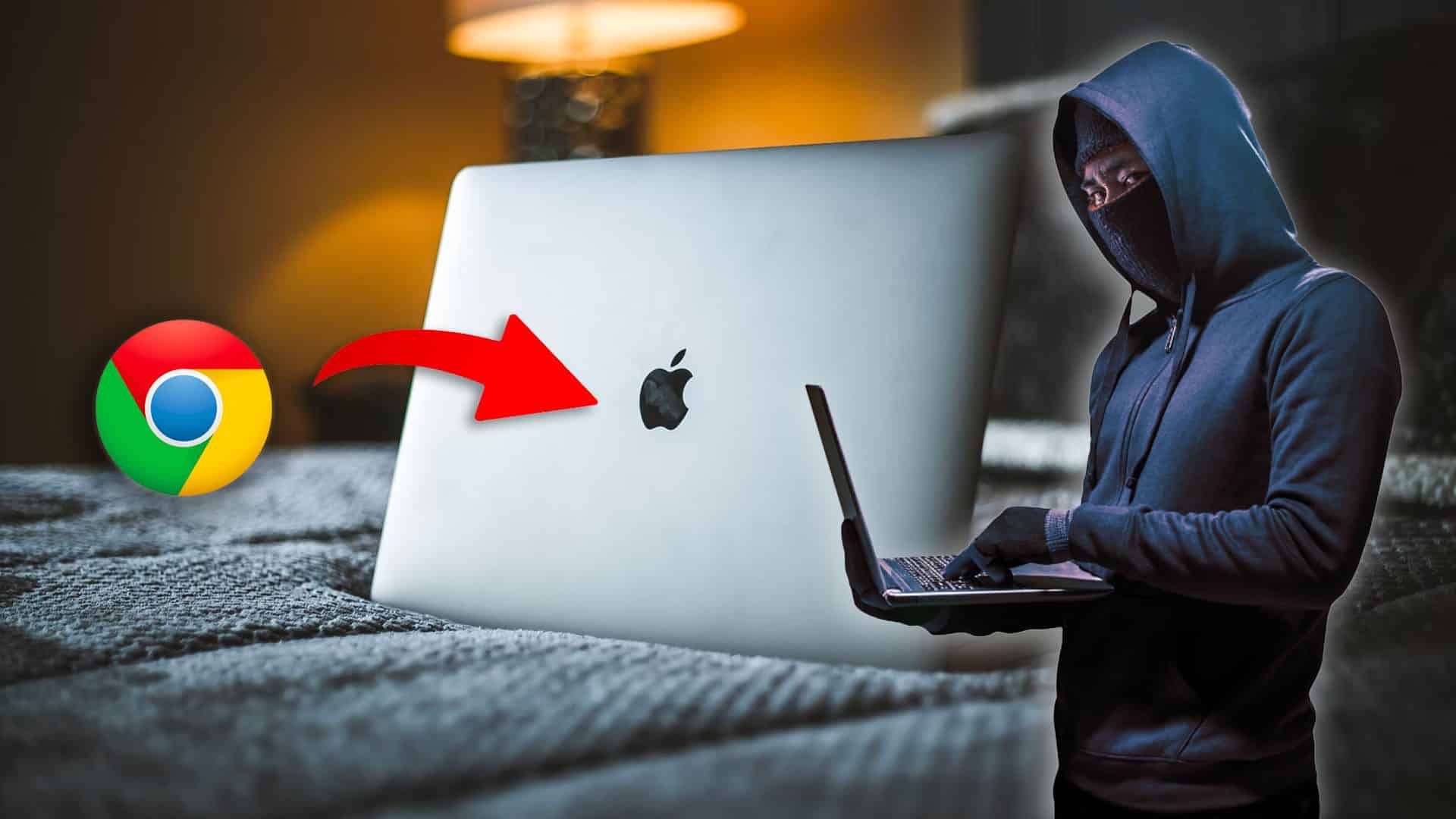 Google Chrome MacBook a hacker s počítačom v ruke