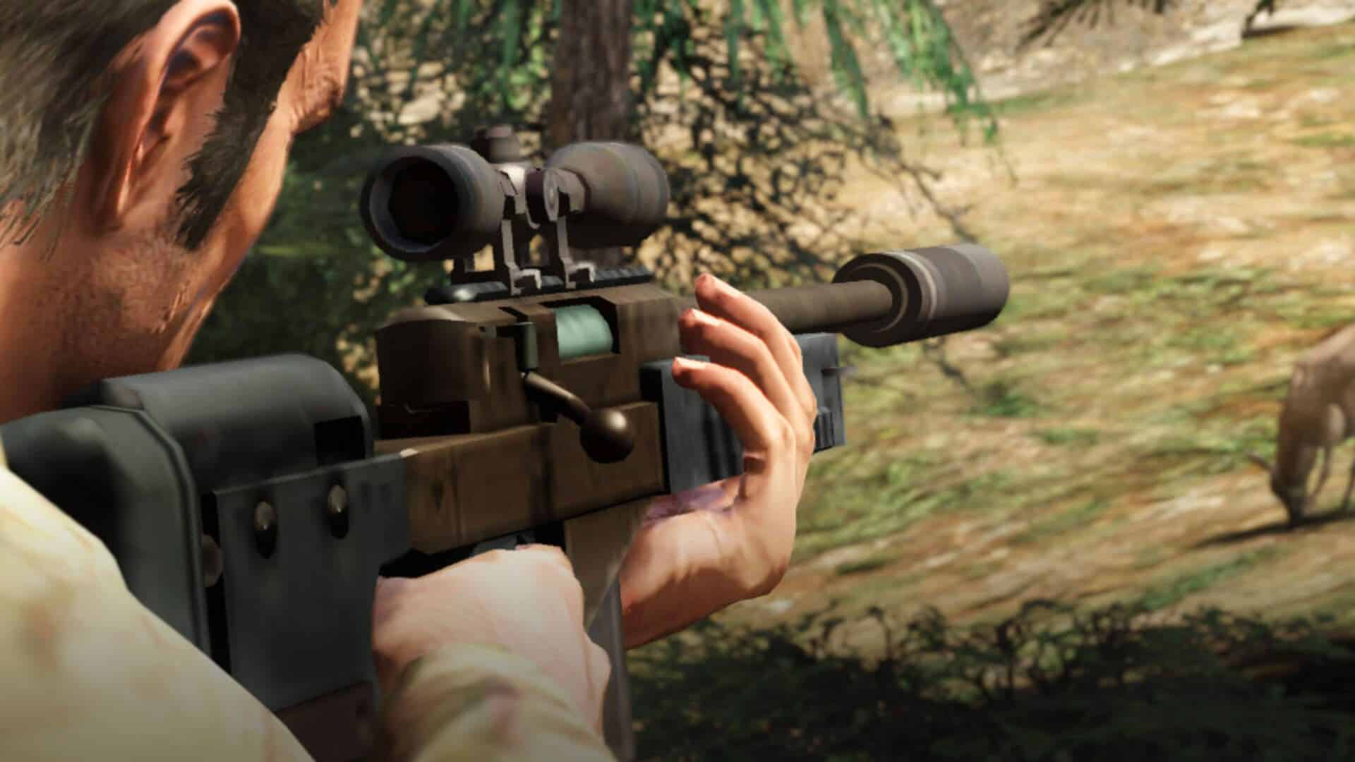 GTA 5 lovenie s puškou v prírode