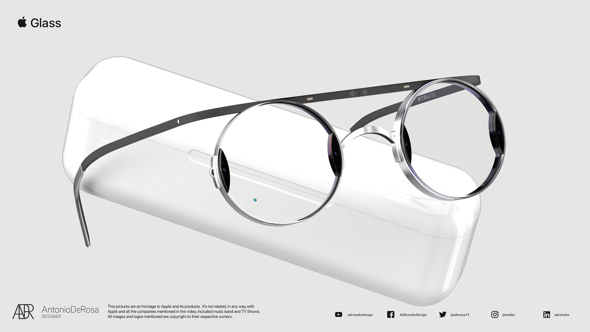 Rámik týchto Apple Glasses sa tiahne trochu netradičným spôsobom vo vrchnou časťou šošoviek. (foto: Antonio De Rosa)