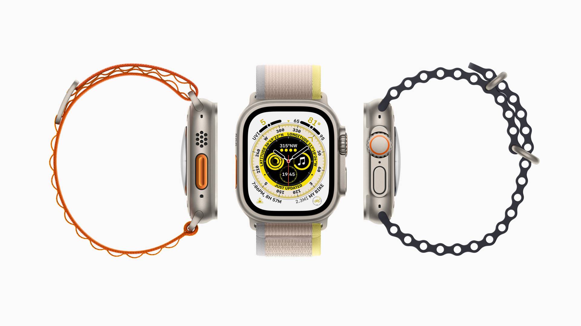 Apple Watch Ultra s tromi dostupnými remienkami