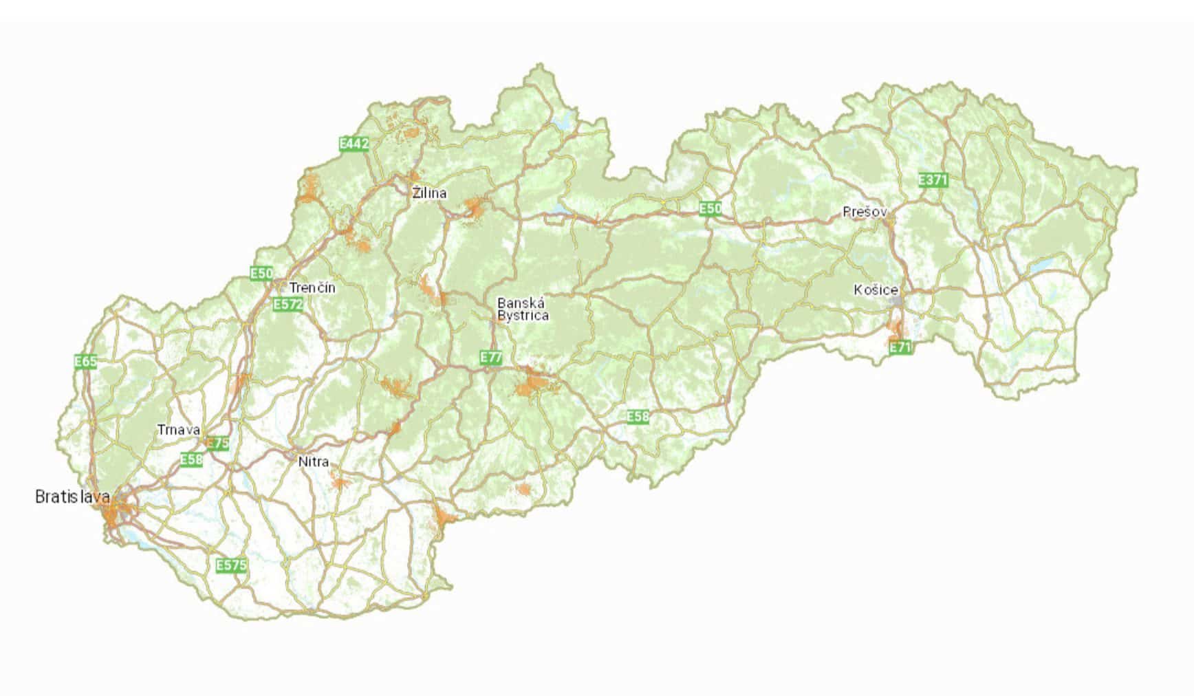 Mapa 5G pokrytia Orange Slovensko september 2022