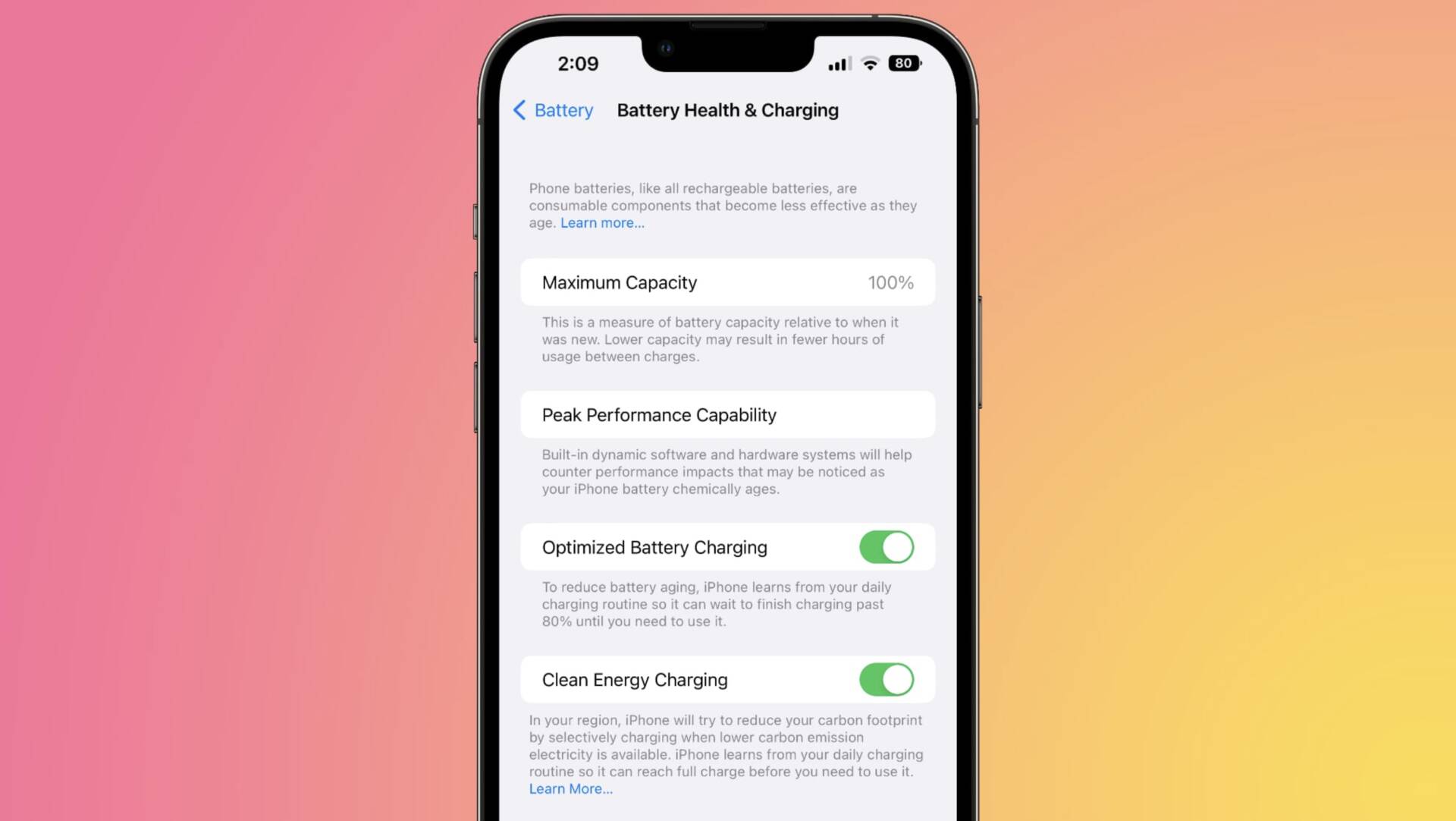 Nabíjanie čistej energie iOS 16