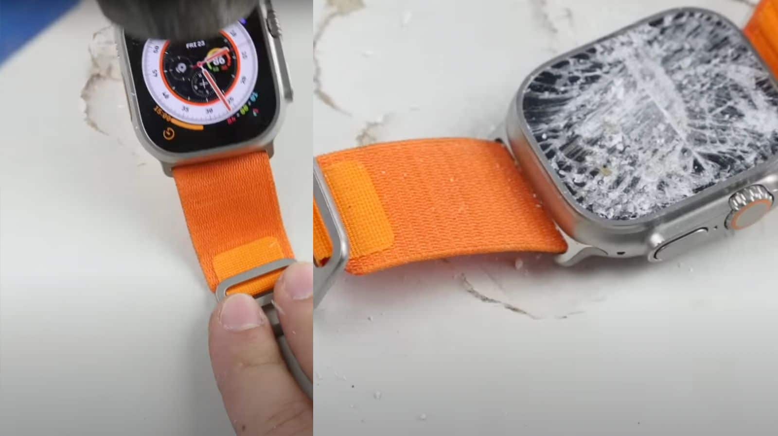 Test odolnosti hodiniek Apple Watch Ultra kladivom