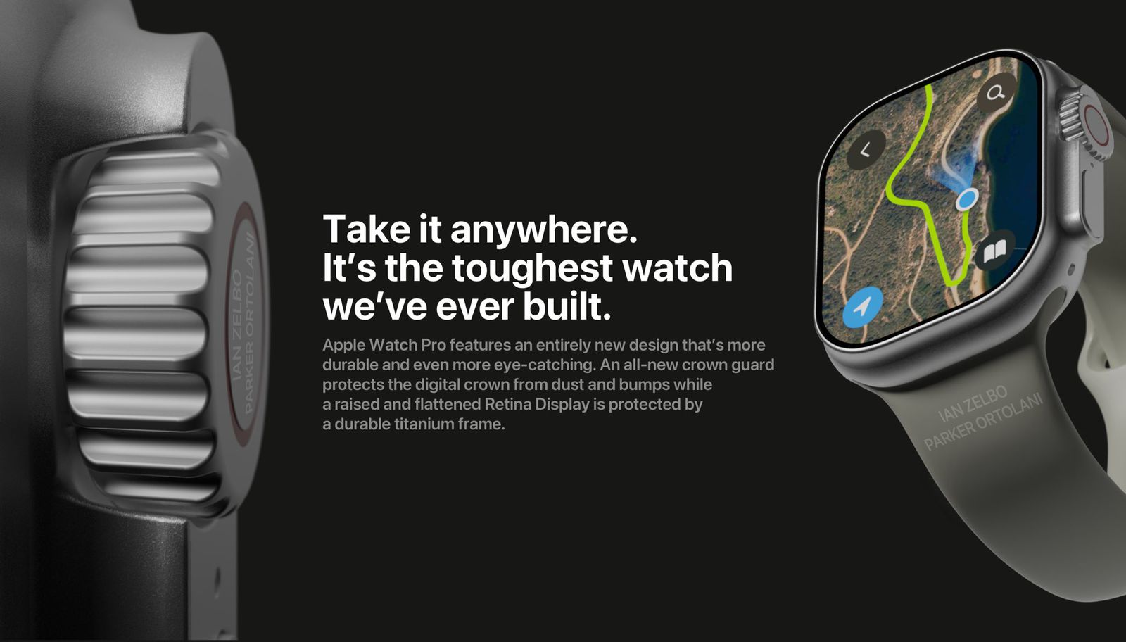 Render hodiniek Apple Watch Pro s textom