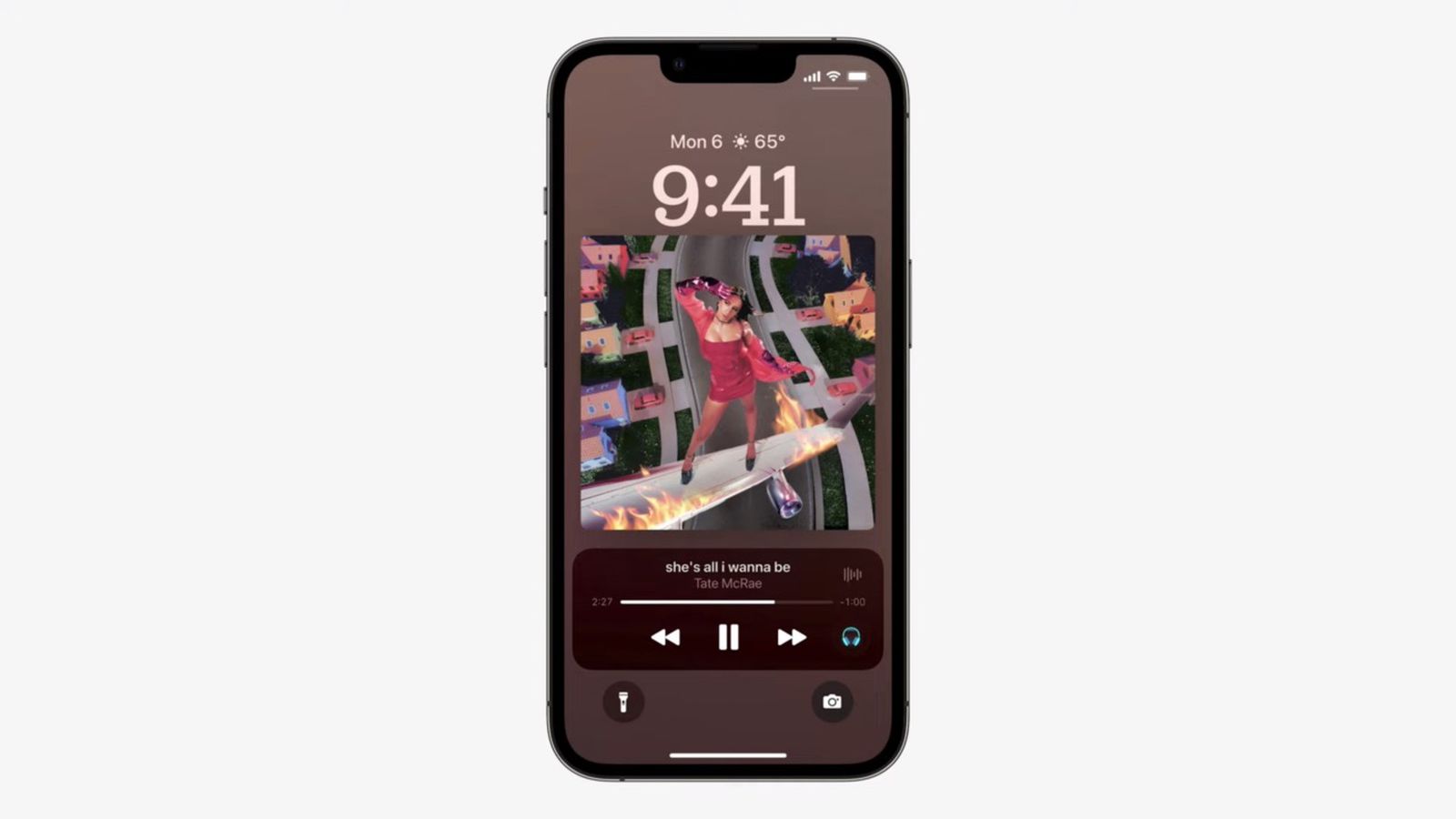 Zobrazenie hudobného prehrávača na zamknutej obrazovke systému iOS 16