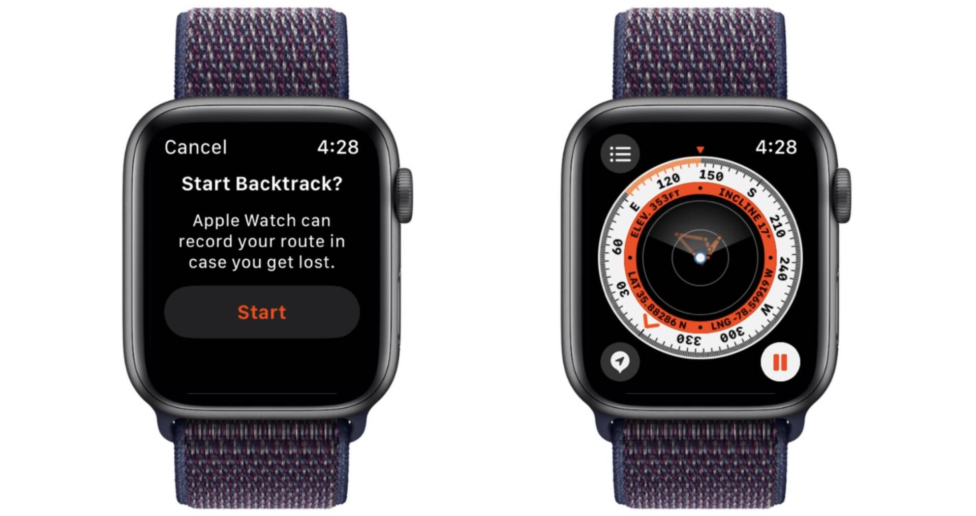 Apple Watch Ultra so zapnutou funkciou Backtrack
