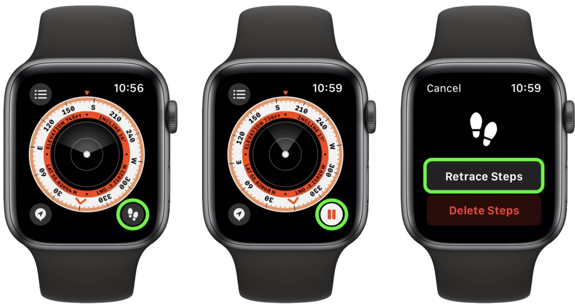Apple Watch Ultra so zapnutou funkciou Backtrack