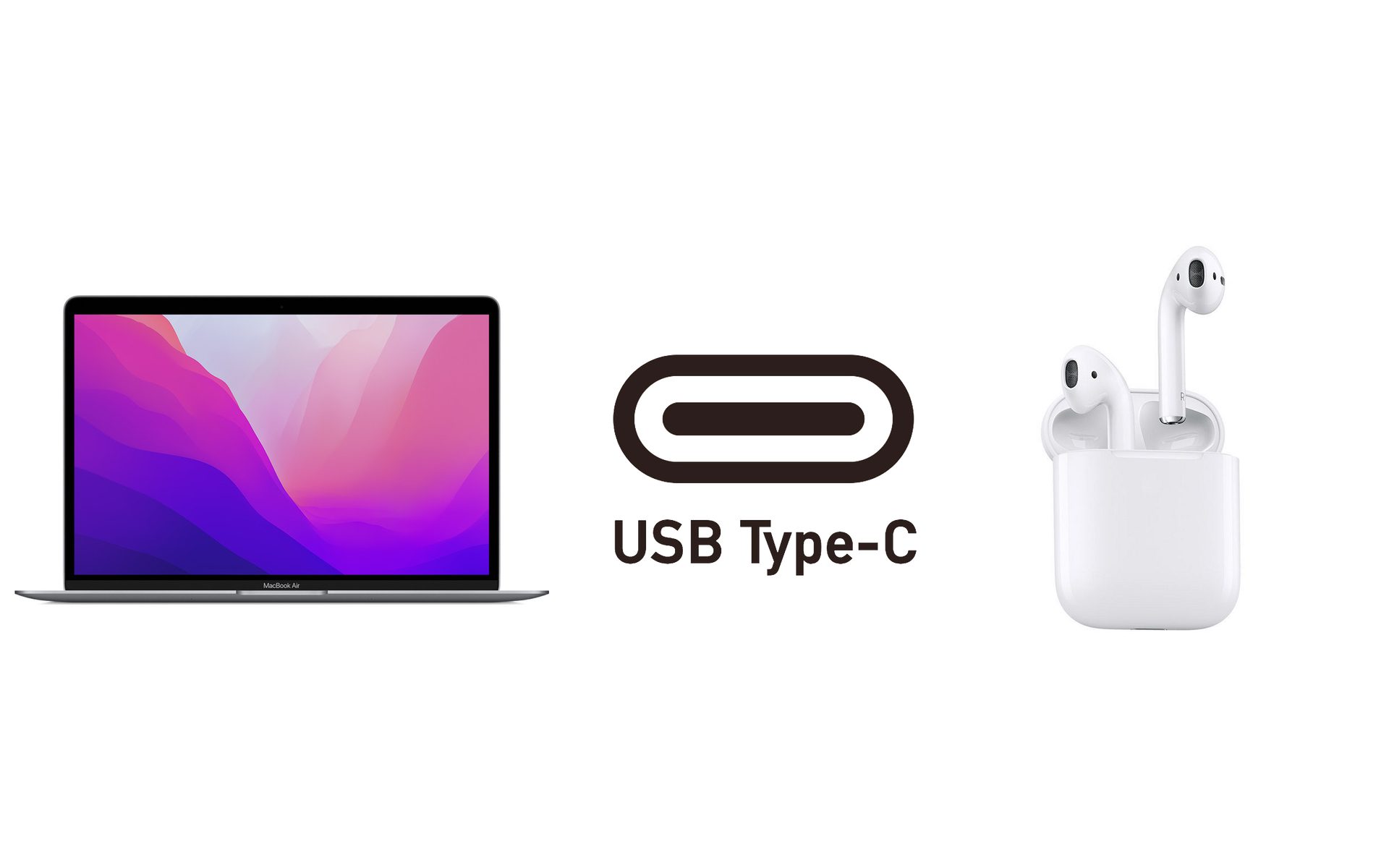 MacBook a AirPods s konektorom USB-C