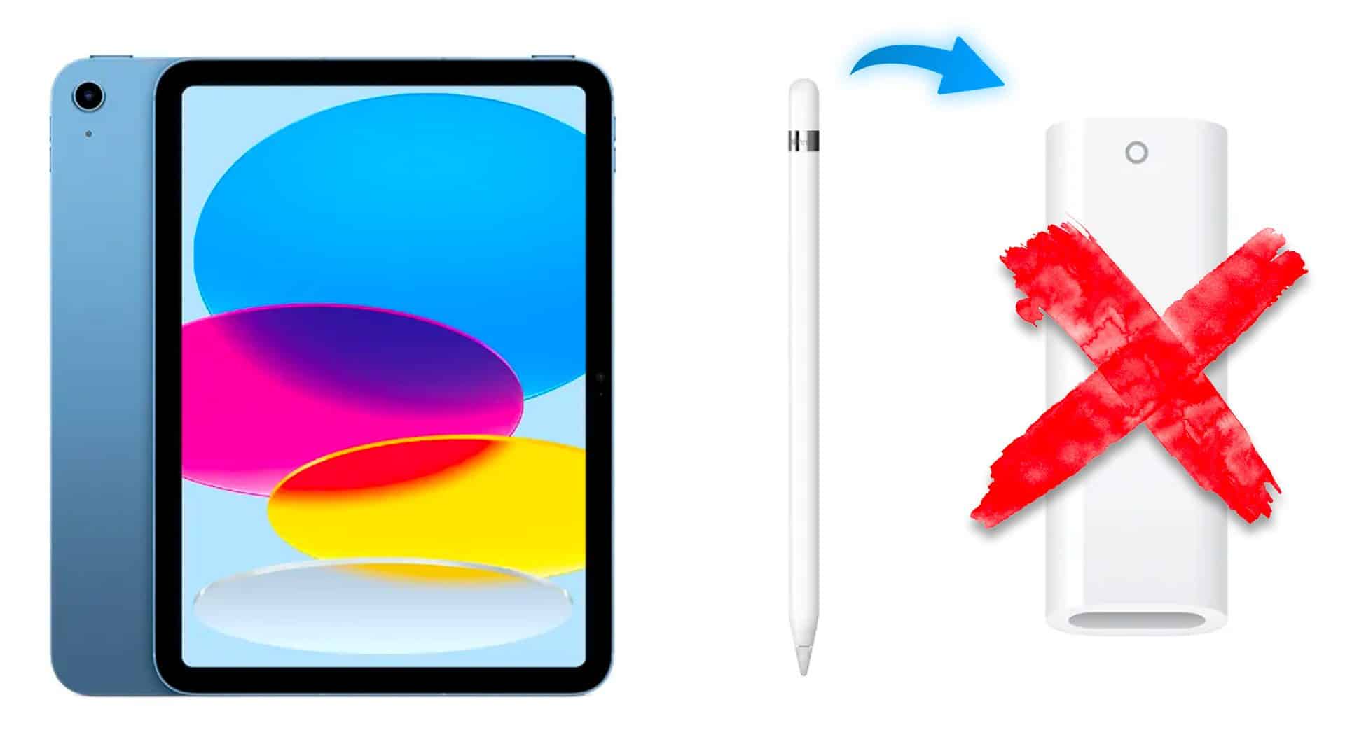 iPad a Apple Pencil prvej generácie spolu s nedostupným adaptérom na nabíjanie