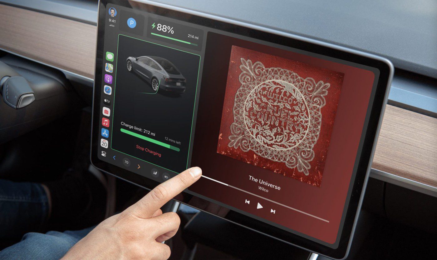 Koncept Apple Music v elektromobile Tesla