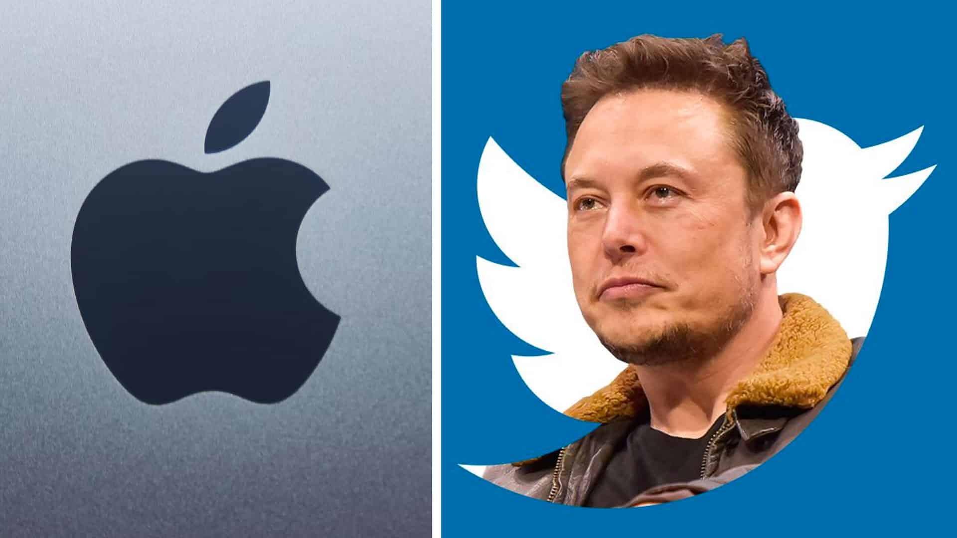 Apple logo a Elon Musk sociálna sieť Twitter