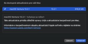 Aktualizácia macOS Ventura 13.2.1. 