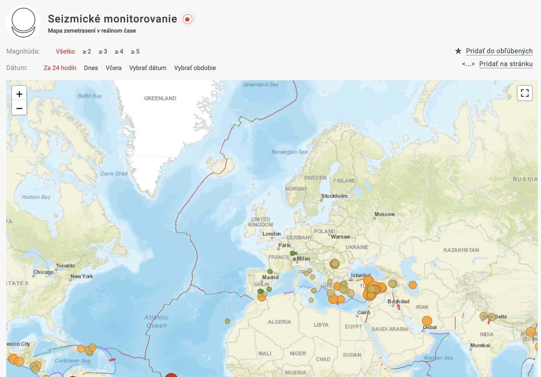 Mapa zemetrasení