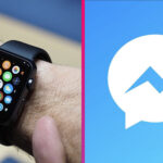 Apple Watch na ruke a logo Facebook Messenger