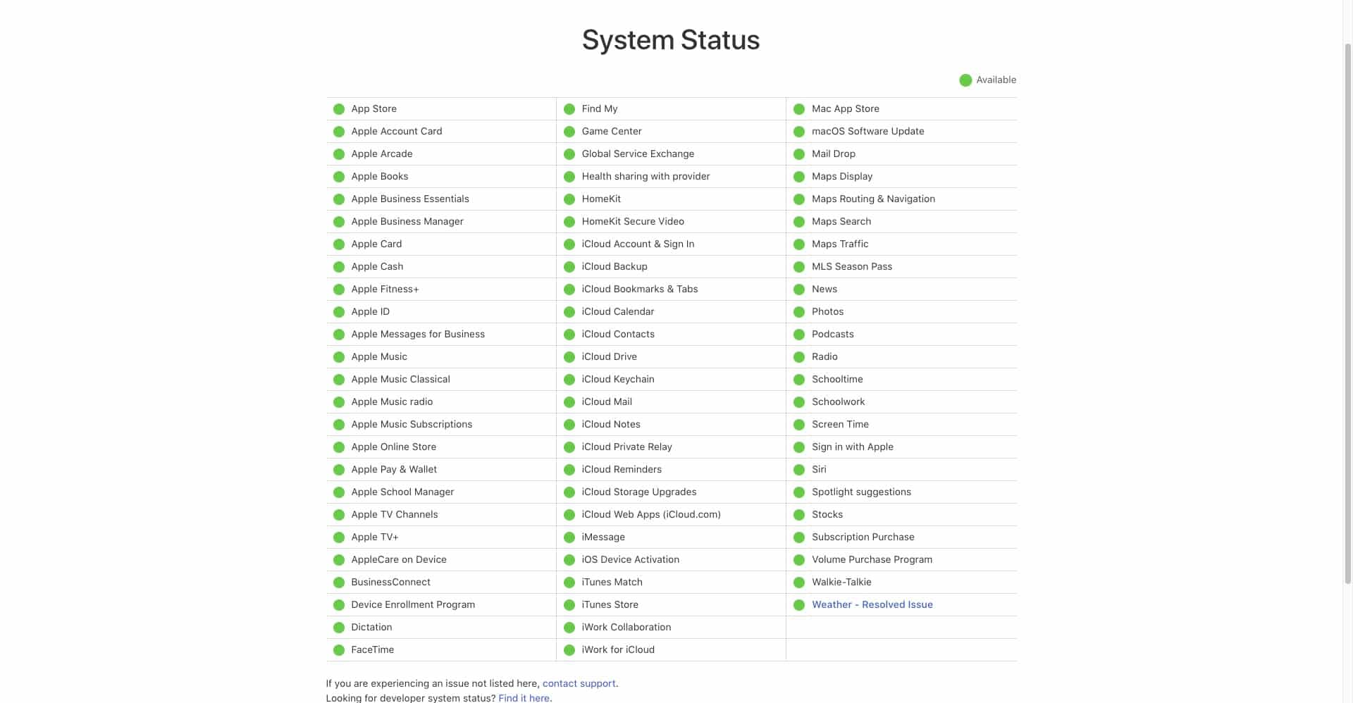 Apple system status 