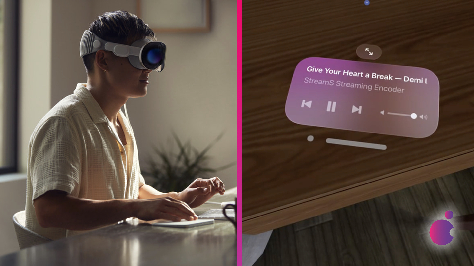 Apple Vision Pro displej na stole