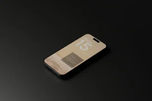 iPhone 15 na čiernom pozadí