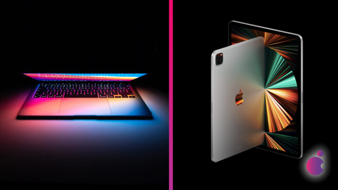 MacBook Air, iPad Pro na čiernom pozadí