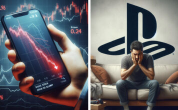 Prepad akcií a logo PlaySation