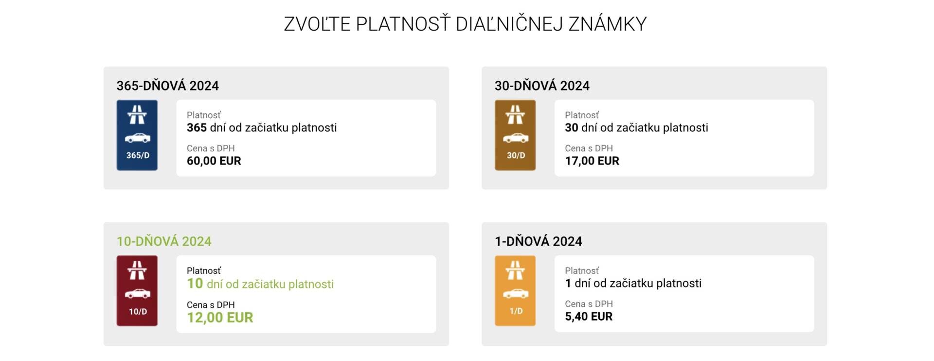 dialničná známka slovensko ceny