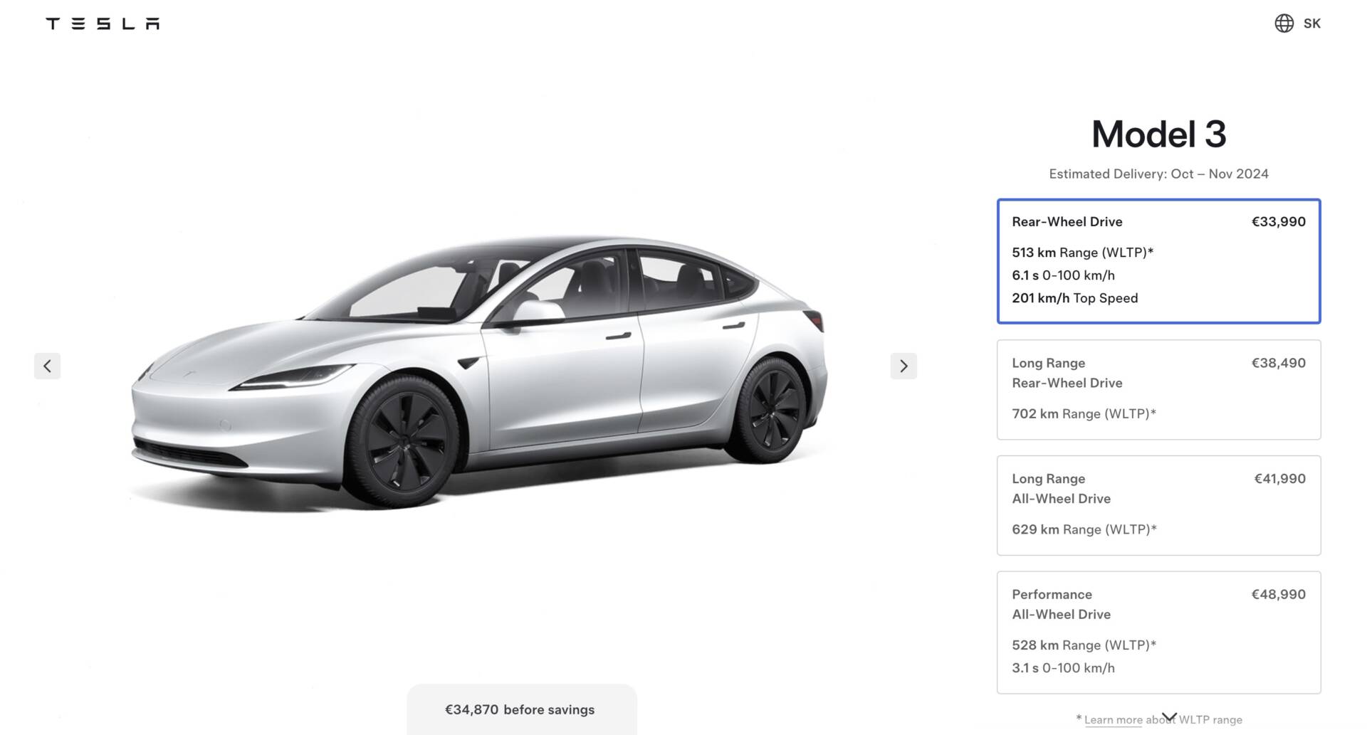 Tesla Model 3 cena