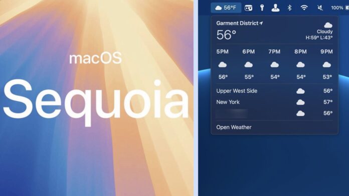 macOS Sequoia 15.2 počasie