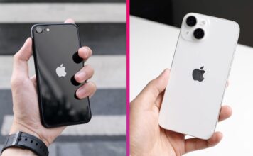 iPhone SE 3 a iPhone 14 v ruke používateľa