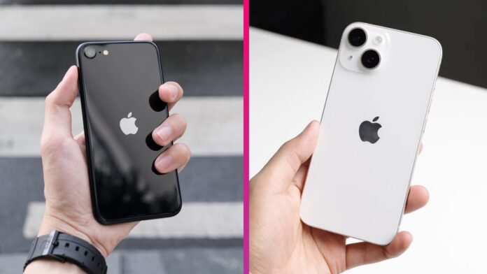 iPhone SE 3 a iPhone 14 v ruke používateľa