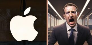 Logo Apple a Mark Zuckerberg