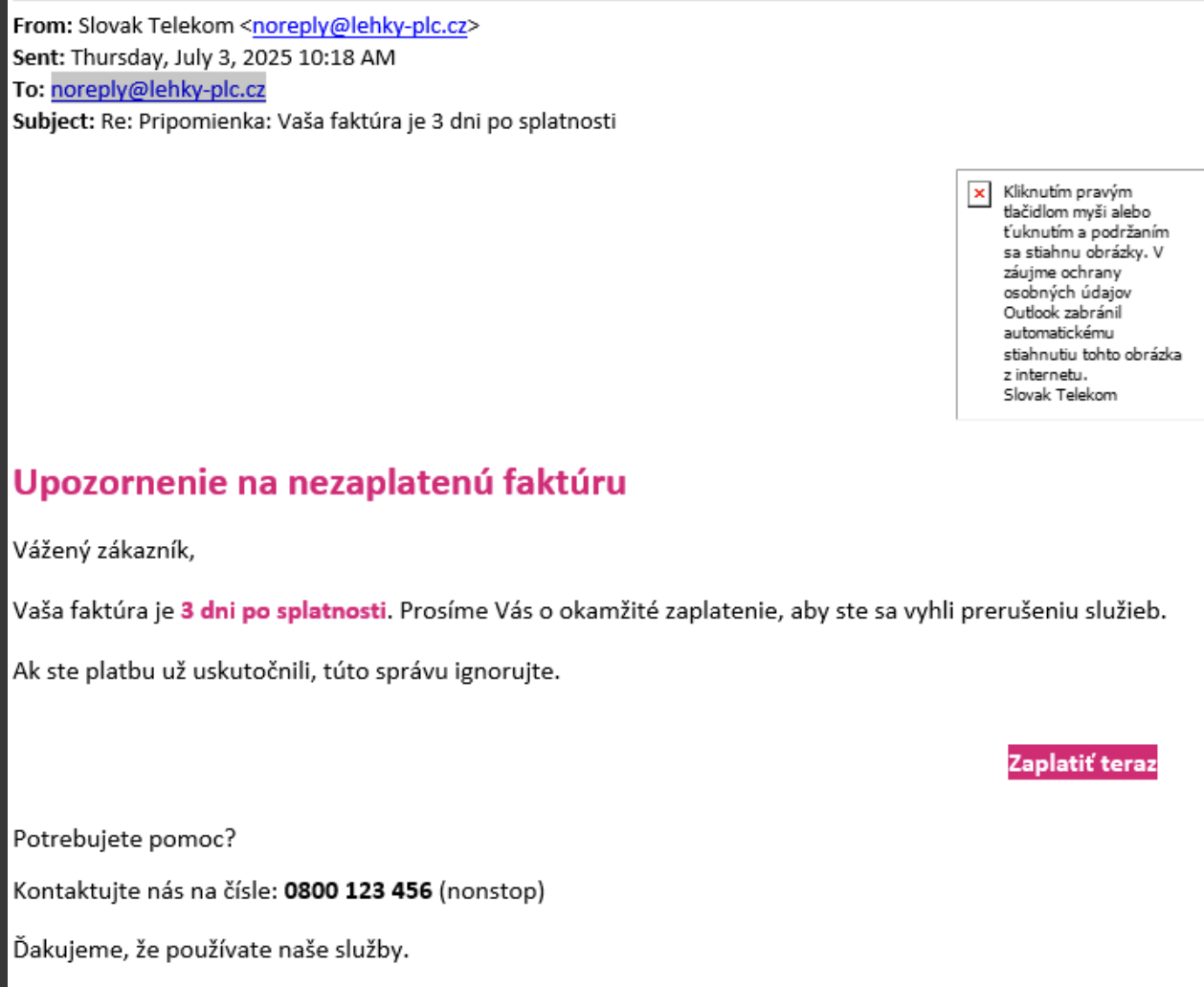 Podvodná faktúra Telekom