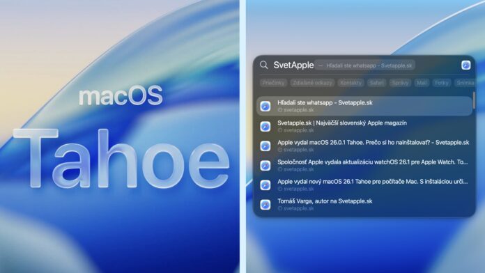 macOS Tahoe vyhľadávanie Spotlight