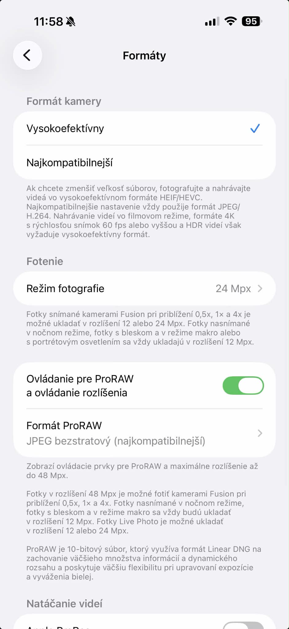 Kamera formáty iPhone