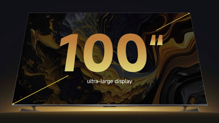 Detailný pohľad na 100-palcový televízor Xiaomi TV Max 2025 v obývačke.