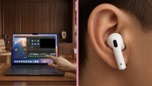 Dotykový MacBook a AirPods s kamerami