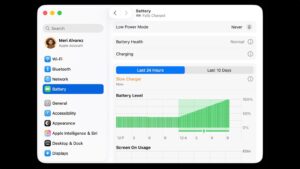 Indikátor pomalého naíjania macOS Tahoe 26.4